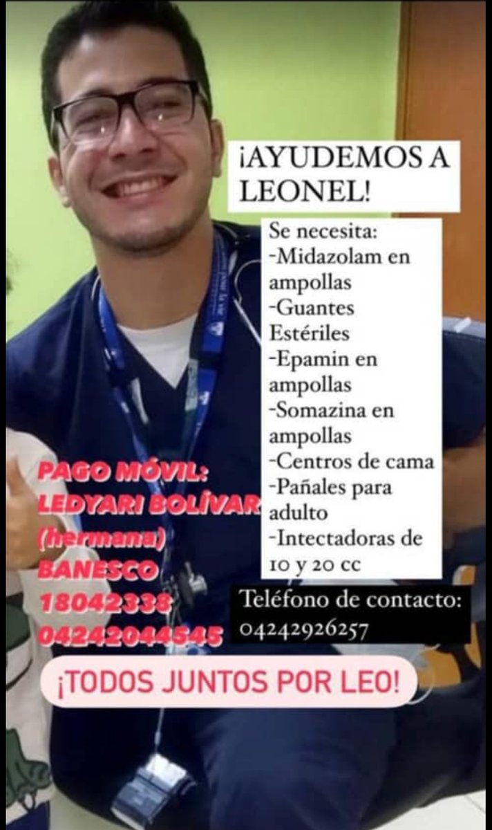 <a href="/AlexaGomezDos/">Alexa Gómez</a> Vamos a darle apoyo a este compañero que ahora nos necesita.
Un pequeño aporte será muy valioso y así agradecer lo mucho que han hecho los médicos como él, en la primera línea de batalla contra el COVID.