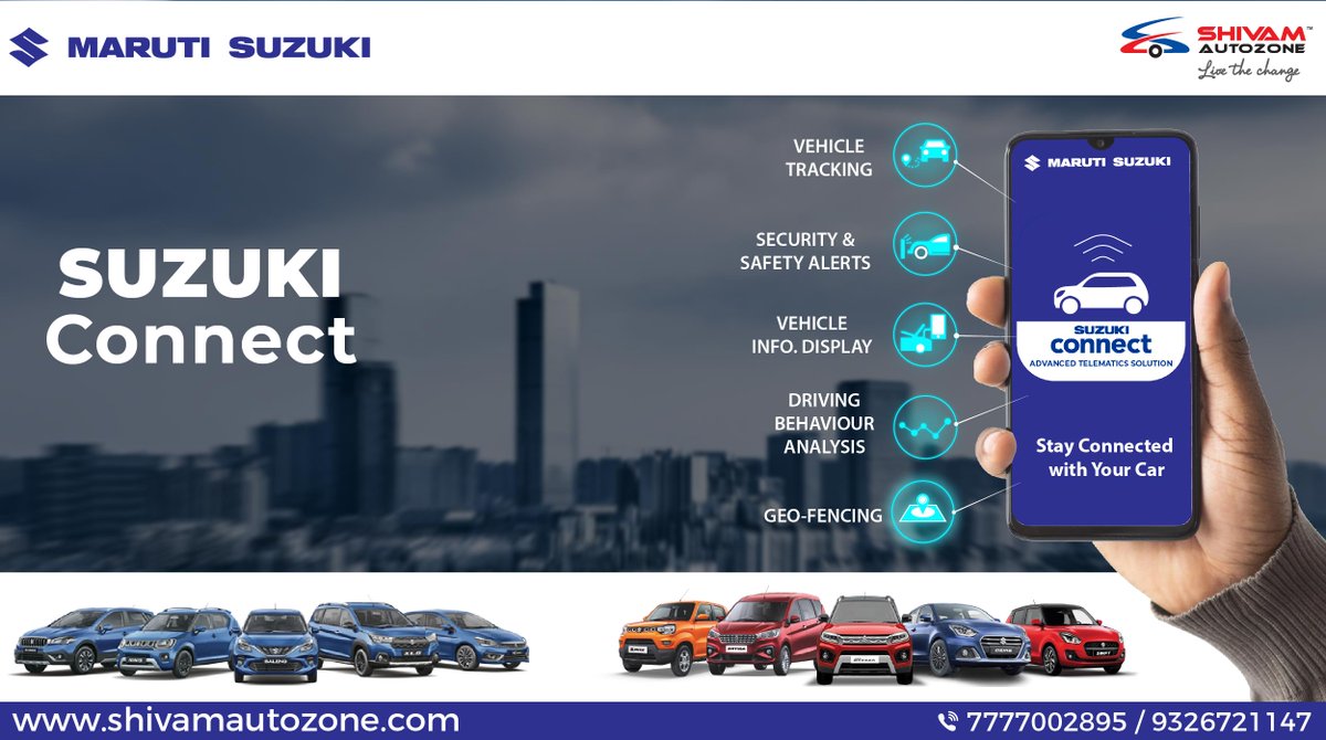 ShivamAutozone's tweet photo. Connections can be made, even with your #car!
With #SConnect, you get to keep a #track of your #Vehicle on a real-time basis offering you complete #peace of mind. Don't just keep an eye on your car, #stayconnected with it!

Click: https://t.co/fy0CC982PT
Call: 77770 02895 https://t.co/3QnpJUWoeP