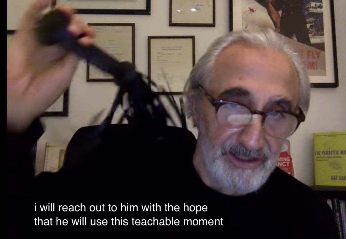 jordanbpeterson's tweet photo. Professor Gad Saad literally whips himself publicly to apologize for befriending and supporting me https://t.co/bpdAzAhrRk @GadSaad https://t.co/ACGhObMRd1