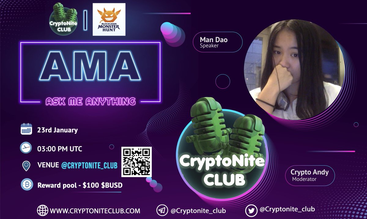 Cryptonite_club's tweet photo. Next AMA ! #BlockchainMonsterHunt
 
🌟100$ Reward Pool 

📆 23rd Jan at 
⏰ 03 :00 PM UTC
📍https://t.co/3OsEO4aPwf

📑To Enter 

✅Like RT Follow  @Cryptonite_club @bcmhunt 

✅Leave Questions with these hashtags[#AMA #CNC #BCMC]

✅tag friends
 
✅Join-  https://t.co/uzybPm0nJC https://t.co/VCJ06fdqDl