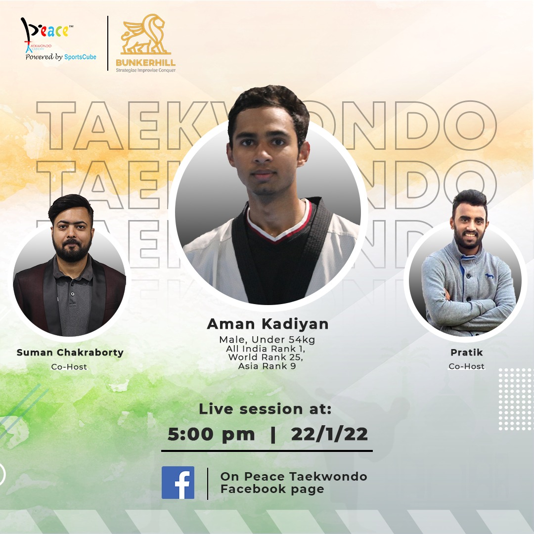 PeaceTaekwondo's tweet photo. We know you all were eagerly waiting for this! India’s pride in #Taekwondo, the superstar of @PeaceTaekwondo - @KadyanAman1 will join on a LIVE show on the Facebook page of Peace Taekwondo Academy. Don’t miss it! ✌️
✨
#peacetaekwondoacademy #Bunkerhill #TrainForExcellence https://t.co/fp9ArlZPj1