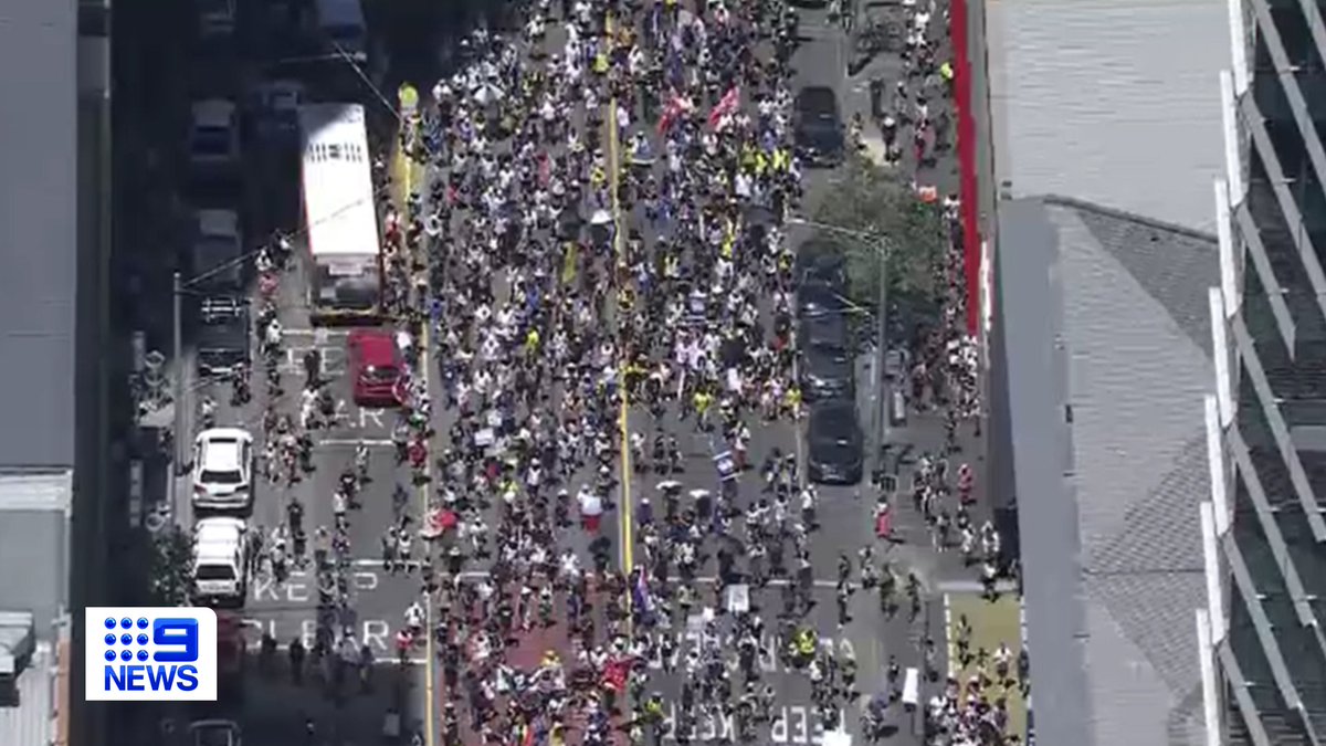 9NewsMelb's tweet photo. Protesters have once again taken to the streets of Melbourne today, this time causing major transport chaos in the CBD.
DETAILS: https://t.co/b8RuSyKd8M
#9News https://t.co/M9WuSJWGWy