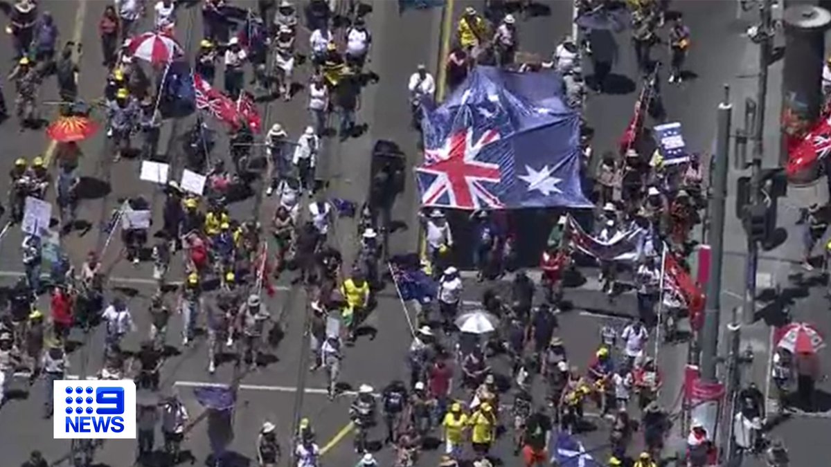 9NewsMelb's tweet photo. Protesters have once again taken to the streets of Melbourne today, this time causing major transport chaos in the CBD.
DETAILS: https://t.co/b8RuSyKd8M
#9News https://t.co/M9WuSJWGWy