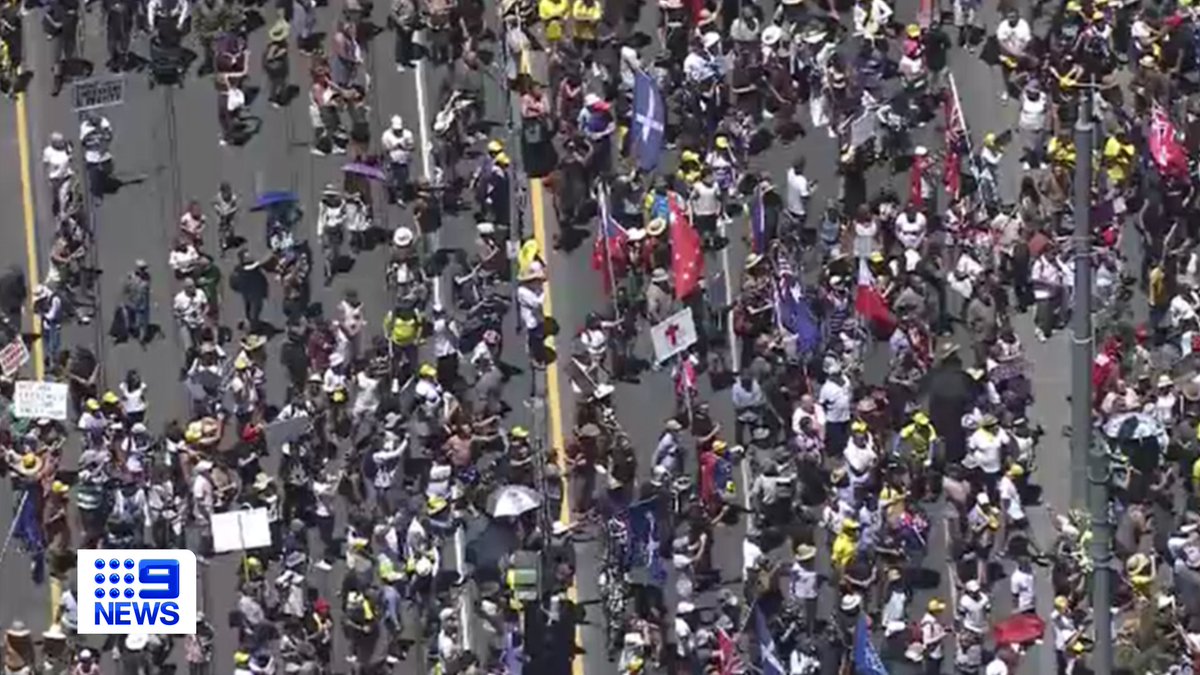 9NewsMelb's tweet photo. Protesters have once again taken to the streets of Melbourne today, this time causing major transport chaos in the CBD.
DETAILS: https://t.co/b8RuSyKd8M
#9News https://t.co/M9WuSJWGWy