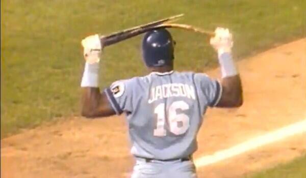 Baseball In Pics on X: A frustrated Bo Jackson breaks a bat over his head,  1989.  / X