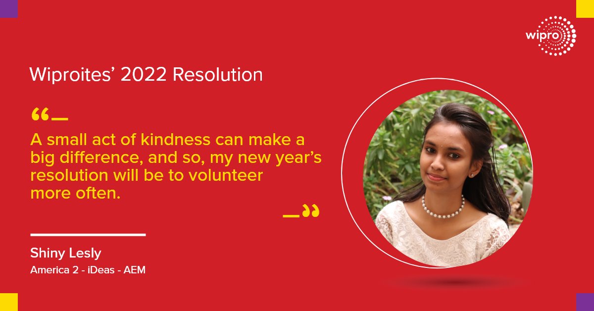 WiproCareers's tweet photo. Could Wiproitesโ #2022resolutions be more inspiring? Shiny has decided to start this year with #kindness. We are proud of her.
#positiveresolution https://t.co/FWSsDhZhQI