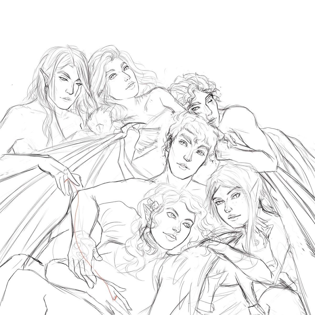Artywings1's tweet photo. Who needs ship wars when you can have group pyjama parties? #elriel #gwynriel #vassien #azriel #jassa #gwynlain #lucriel #comeatmebro https://t.co/qRYl0eRCbW