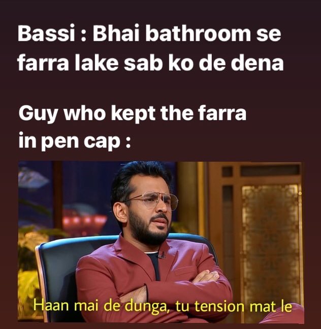 byte_walker's tweet photo. One more #SharkTankIndia memes,  context #bassi cheating standup https://t.co/YwS7EhjSNh