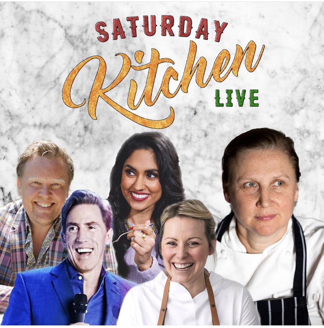 Our head chef @Anahaugh is doing a take on a new fish cake @SaturdayKitchen with @AngelaHartnett @PavilionFood1 @jollyolly and the funny @RobBrydon #saturdaykitchen