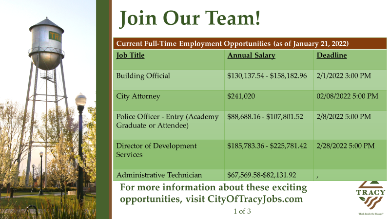 cityoftracy's tweet photo. WE'RE HIRING!

Check out our current job opportunities and apply to join our team at https://t.co/xizWuOg6iY!

#CityOfTracy #TracyCA #ThinkInsideTheTriangle #workinsidethetriangle https://t.co/jP5FjRgIal