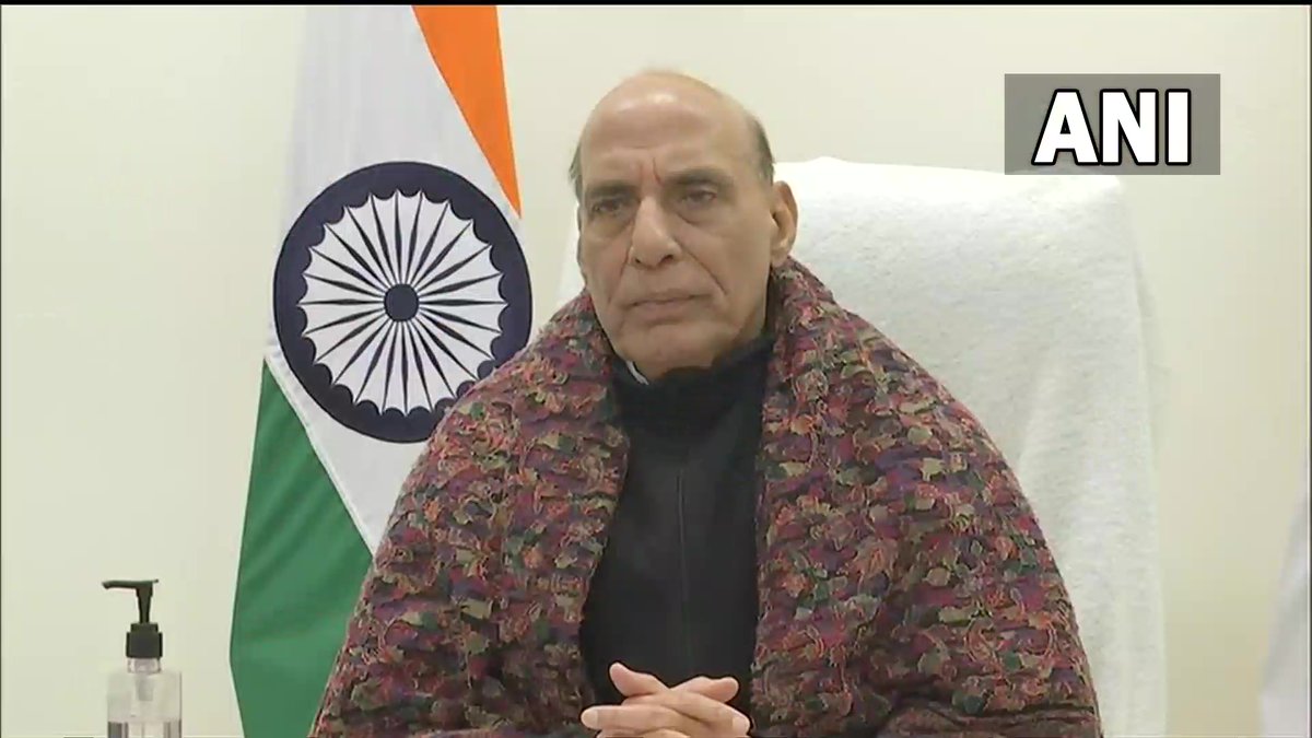 ANI's tweet photo. Defence Minister Rajnath Singh virtually addressing participants of NCC Republic Day Camp 2022 https://t.co/TqgR8e0083