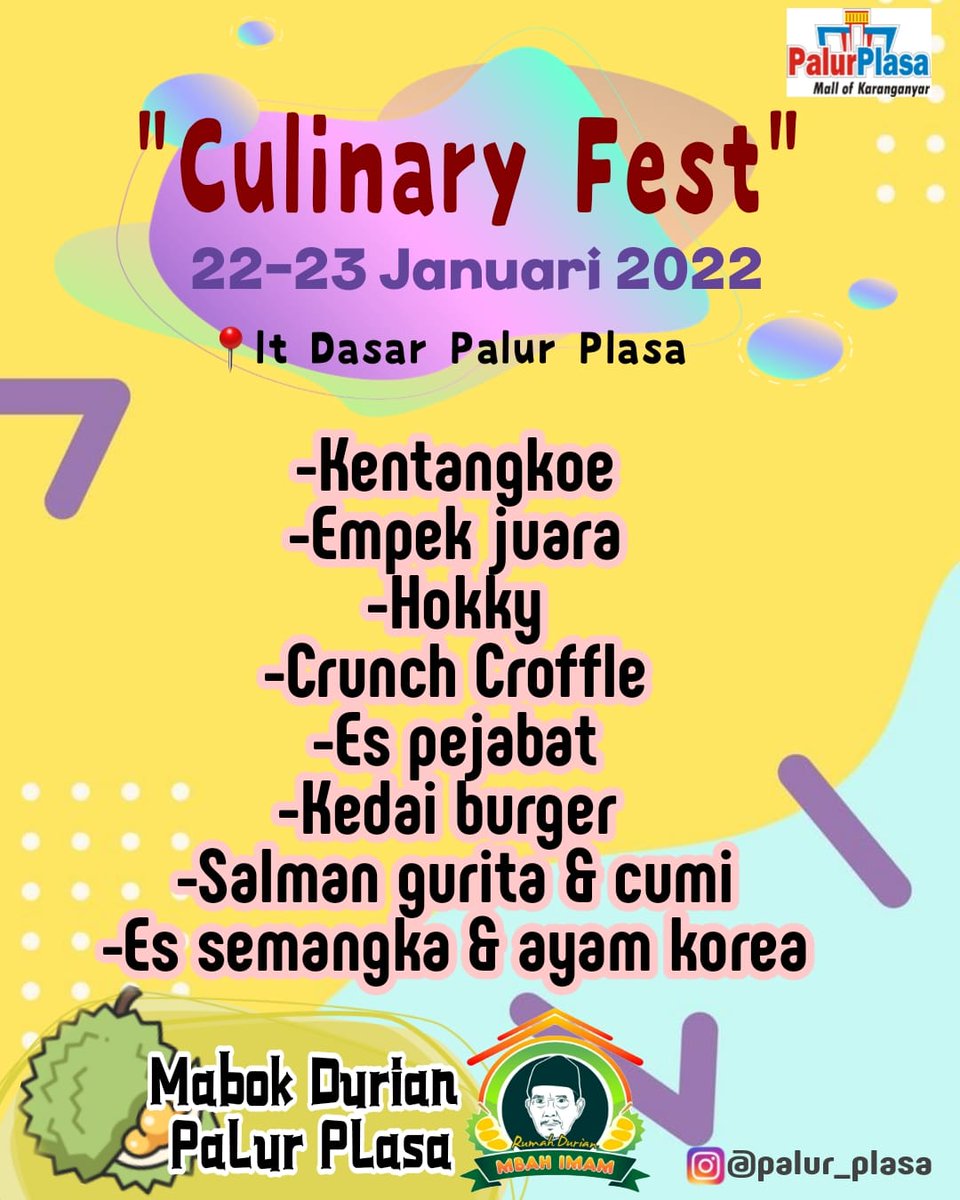 Culinary fest this weekend <a href="/palur_plasa/">Palur Plasa</a> .
22-23 januari 2022

Mall of Karanganyar