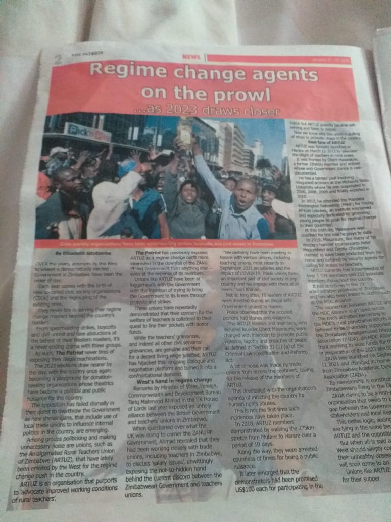 A sign of desperation by the rogue bogus regime, always looking for an excuse for failure, #HANDSOFFARTUZ <a href="/ARTUZ_teachers/">Amalgamated Rural Teachers Union of Zimbabwe,ARTUZ</a> <a href="/MakomboreroH/">Makomborero Haruzivishe</a> <a href="/robohchere/">Robson Chere</a>