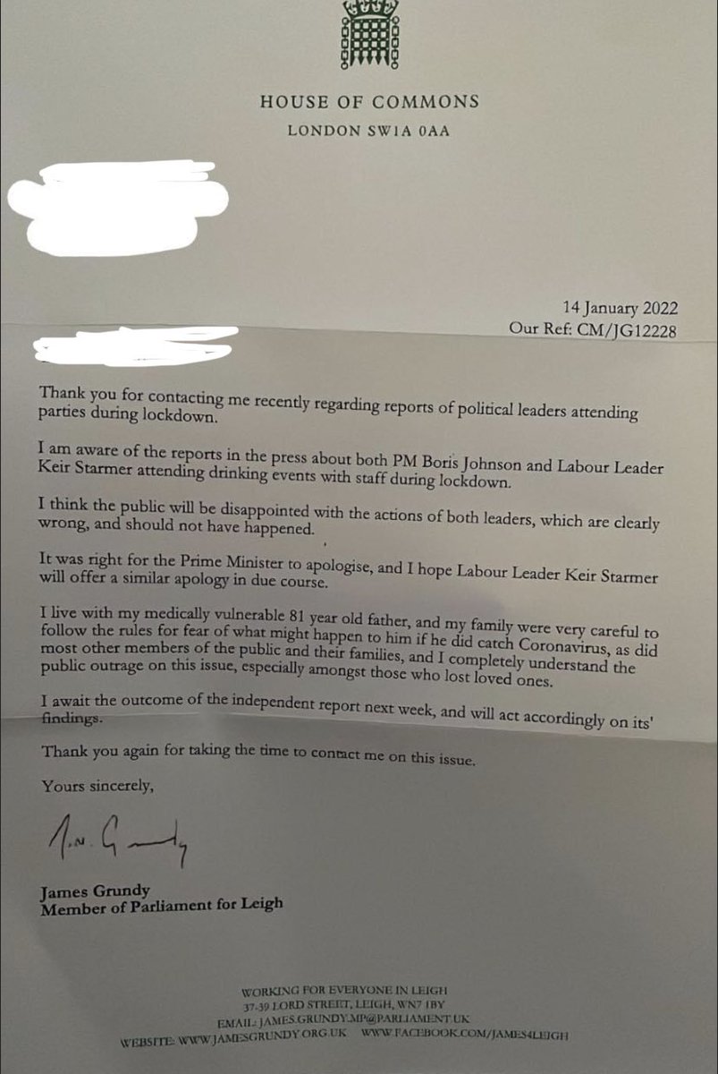 LeighCLP's tweet photo. Has anybody noticed that our MP, James Grundy, is sending out letter with proven misinformation in. 

He’s not just speculating, he is lying to people to lessen the blow towards the courtier Tory Party. https://t.co/4KI82jvmMN