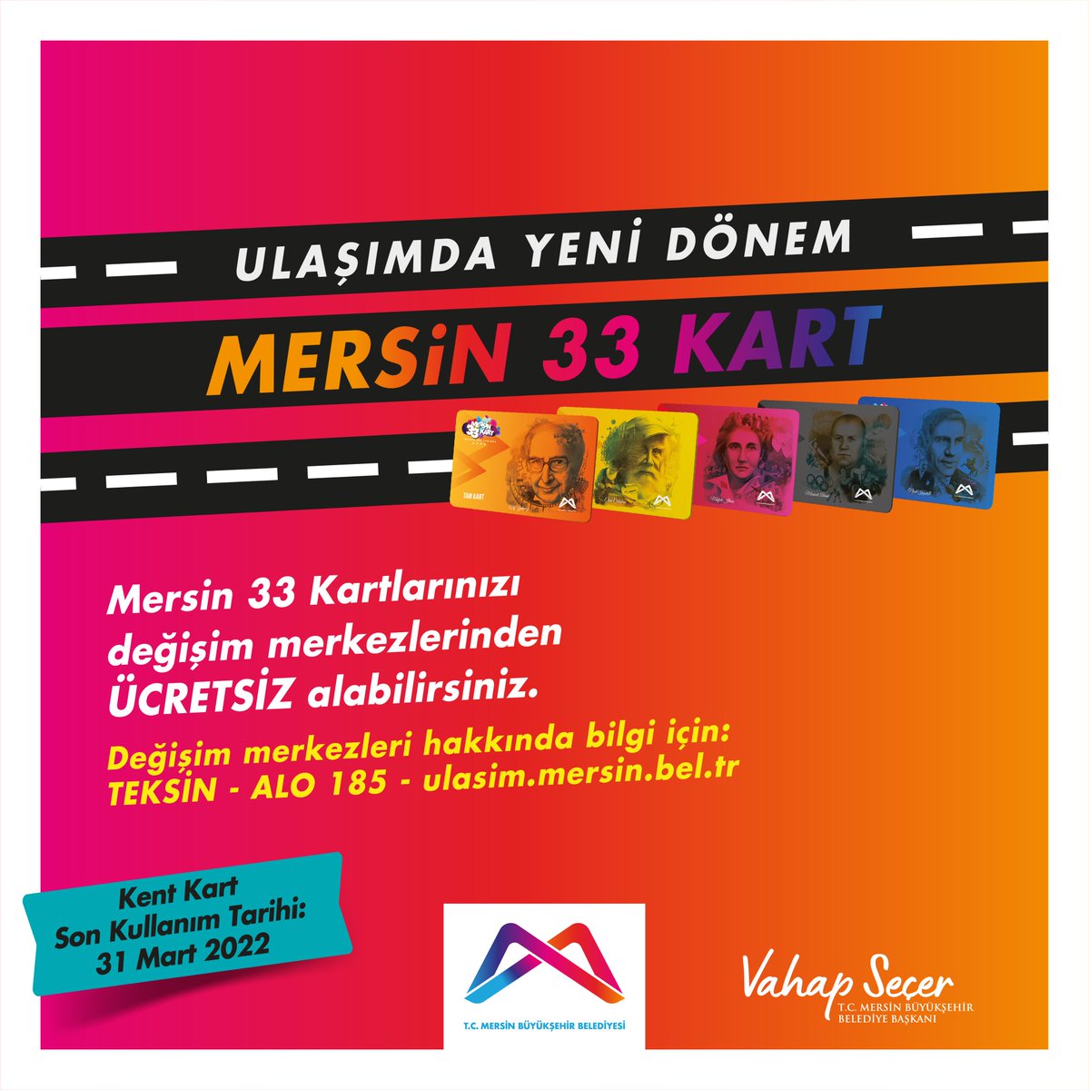 mersin_bld's tweet photo. Mersin 33 Kart’la ulaşımda yeni dönem!🚌🚍

Son kullanım tarihi 31.03.2022’de dolan Kent Kart yerini Mersin 33 Kart’a bırakıyor.

Teslimine başladığımız Mersin 33 Kart'ınızı değişim merkezlerimizden ÜCRETSİZ alabilirsiniz.

Detaylar: Teksin, ALO 185, https://t.co/03BAEj6Nxk’de! https://t.co/rjSvbcWvOU
