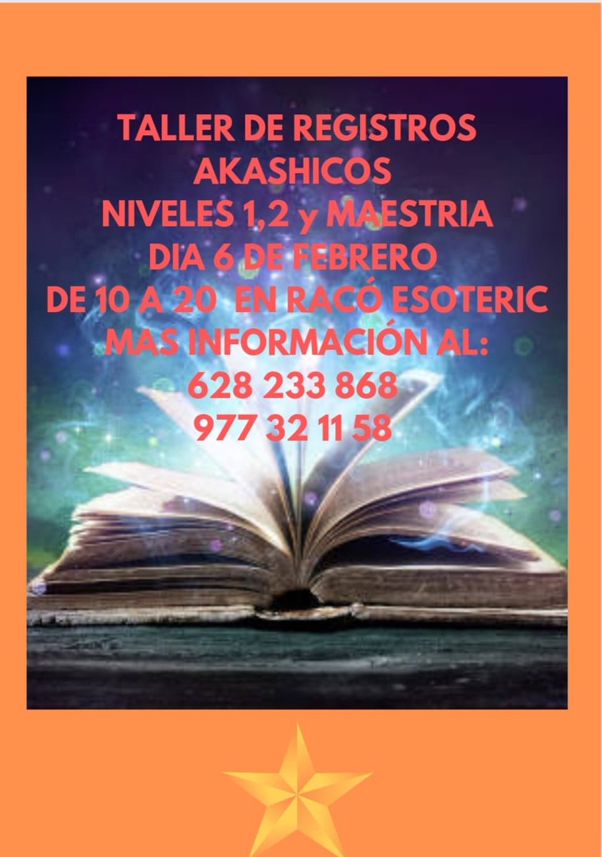 Raco_Esoteric's tweet photo. 📅 El próximo fin de semana, 6 de febrero, se van a realizar los cursos de Registros Akhásicos.
🤔¿Qué es? Los Registros son como una memoria universal de la existencia donde podrás acceder y hacer preguntas.
👉Si quieres saber más consúltanos y apúntate al curso.
#RacoEsoteric https://t.co/fFZStj0uNn