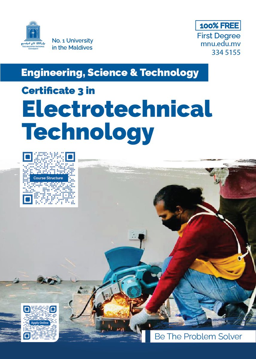 MNUedu's tweet photo. Study Certificate 3 in Electrotechnical Technology

For more information: https://t.co/CHu9rx2IIJ
Apply now: https://t.co/7sLOuPxa1E
#FahiMNU
#studyatMNU
#mnusince1973
#gaumubinaakurun
#buildingnationsince1973
#februaryintake2022 https://t.co/b495Bw5MuA