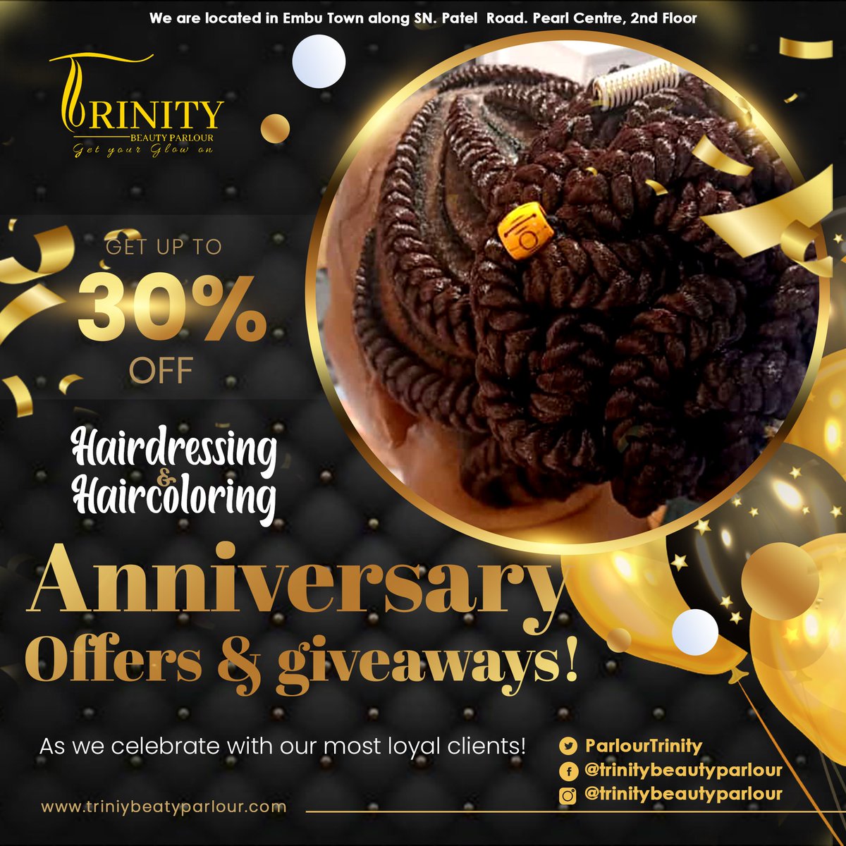 ParlourTrinity's tweet photo. As we celebrate our 1st anniversary, we shall be offering you, our esteemed clients, a gift voucher of offers and giveaways! Brace yourselves from the 14th to 20th of February 💇🏾‍♂️💈🌟

#1stAnniversary #barbershopinembu #spainembu #trinitybeautyparlour #professionalhairdressers https://t.co/YuvqtxZWhG
