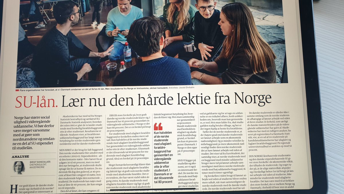 bbangskjaer's tweet photo. Glad for @Jesper_Pet klare udmelding forleden om at kandidat-lån ikke er @regeringDK politik. Nye tal fra DK og Norge viser markant social ulighed ved lån i stedet for SU. Har analyse i @politiken i dag, hvor jeg uddyber tallene #bevarSU #uddpol #dkpol https://t.co/IYKsQsxvEV