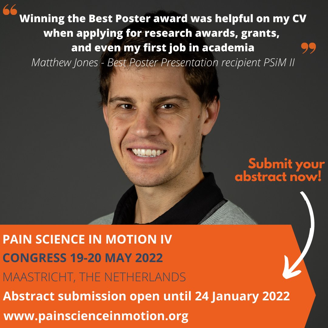 PaininMotion's tweet photo. #PSiM22 gives PhD and junior pain researchers the floor! Submit your abstract and aim at an award to boost your career! Hear it from @EleonoraCamero8 – Best Oral Presentation #PSiM19, PhD student @UniGenova, and @Mattjones0203 – Best Poster Presentation #PSiM17, PhD student @UNSW https://t.co/gtlO3yQkfb