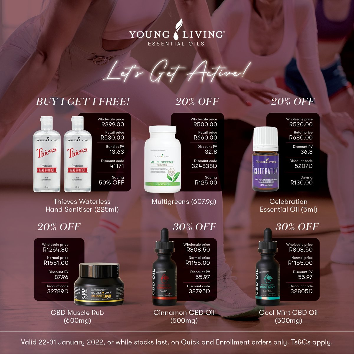 YoungLivingAF's tweet photo. Because what's January without a few awesome sales from your favourite essential oil store! 💪👟✨#NewPromoAlert #YoungLivingAfrica
.
ALL OFFERS AVAILABLE WHILE STOCKS LAST FOR 1 WEEK ONLY💥💥💥 !!! T&Cs Apply!
Click this link to learn more📲 https://t.co/D94YzVYy3O https://t.co/dz057SQwgP