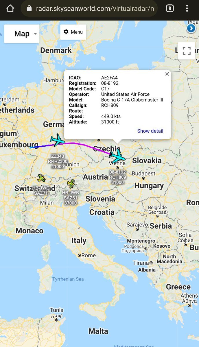 scan_sky's tweet photo. #USAF - C-17 Globemaster III - 08-8192 - #RCH809
Departed From Ramstein 🇩🇪 🇺🇸 & Routing To Ali Al Salem Air Base 🇰🇼
05:18:35Z 22-01-2022 AE2FA4 GES:C1 2 .88192A - #MDFTX/ID88192A,RCH809,PAM6901Y1
020/MR1,/FXCALLSIGN IS RCH809 FOR DIPS. WILL CHANGE TO RCH560 FOR DEPT FROM OKAS. https://t.co/6rD1DIjEZM