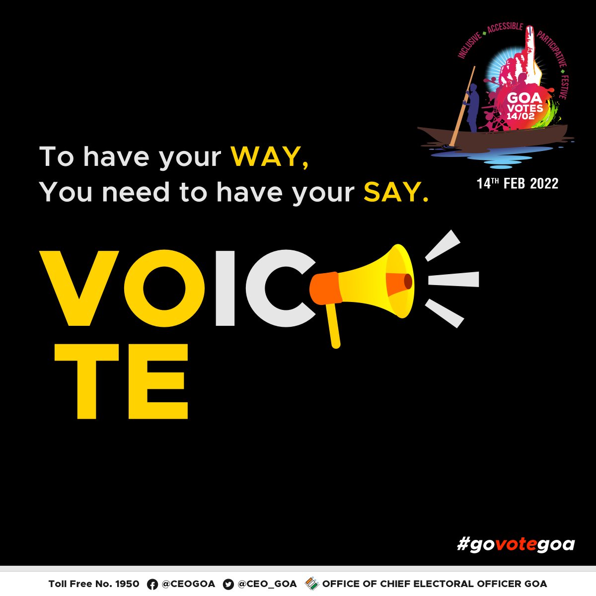 CEO_Goa's tweet photo. Your voice as an individual is important for society. There is power in your voice, so use that power to vote on February 14th, 2022. Your vote and voice matters, so Go Vote Goa!
#GoVoteGoa #Goareadytovote #GoaElections2022 #Elections2022 #Goa #india https://t.co/wojRLM62z3
