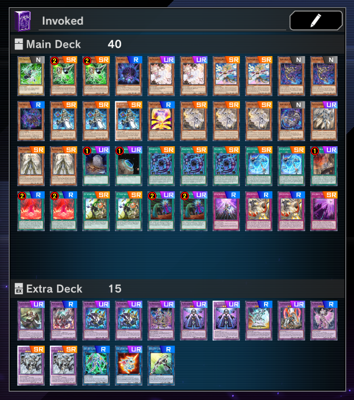 bobbyex_hs's tweet photo. Hit Plat 1 in Master Duel, played this budget Invoked Shaddoll list and it works pretty well (-part of the doll engine, +more handtraps ie. veiler/maxx c/inperm, maybe super poly/droplet). Game is pretty fun, glad there's an official online Yugioh game now. https://t.co/AftVofpjx3
