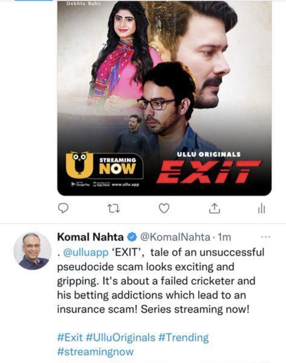 Part 2 is streaming now guys…It’s even more exciting and entertaining!! 👏👏👍😊

@NitinMishra1204 @vibhu__agarwal #RajnieshDuggall #ulluoriginals