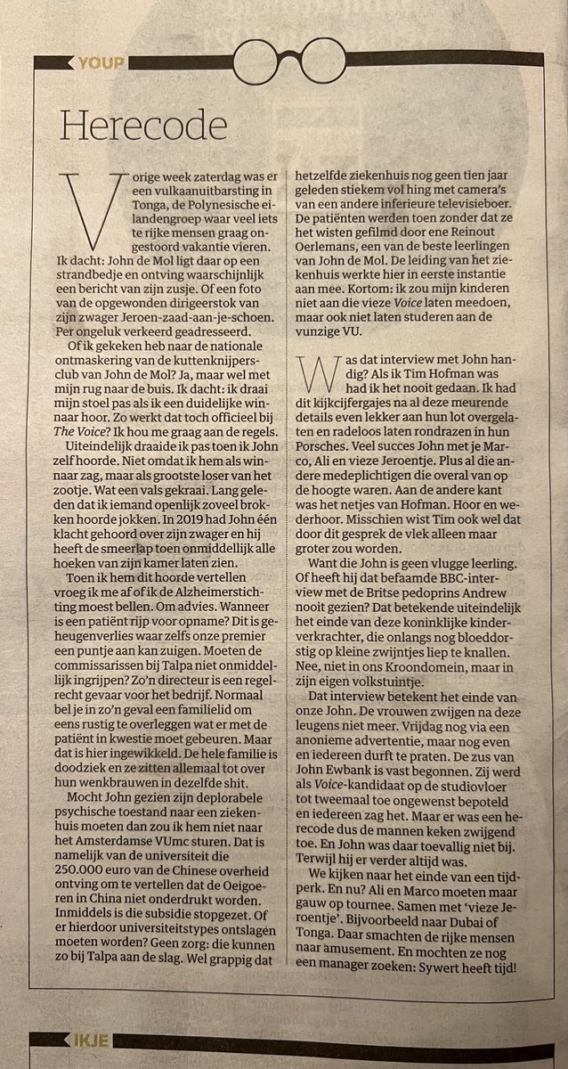 Willemsstaete's tweet photo. Een columnist mag een beetje chargeren. En dus is Youp weer top vandaag!
@youpvanthek #tvoh #siewert #herecode https://t.co/FN4TcxghKd