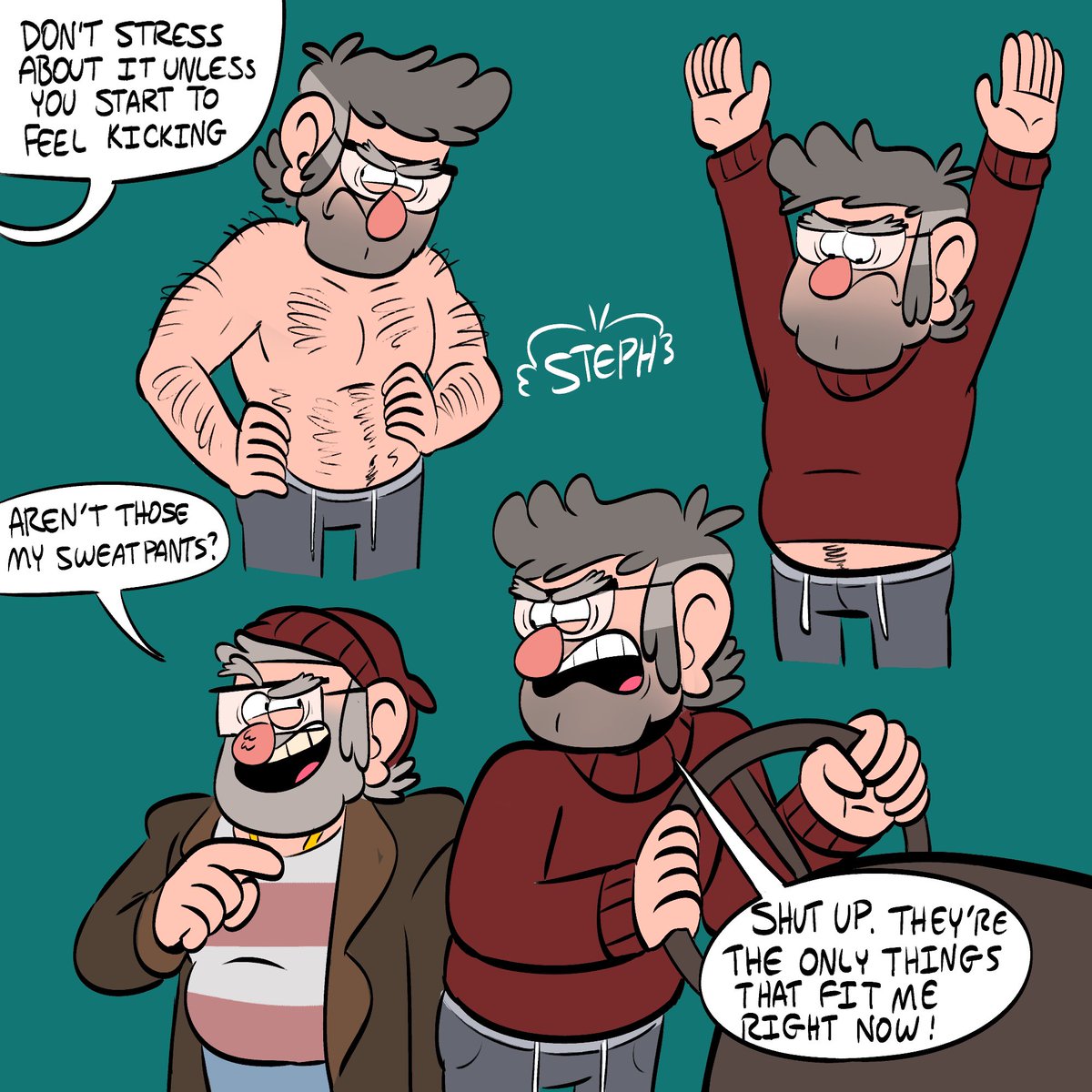 HC Ford's happier and more relaxed. He sleeps more, and allows himself lots of jellybeans and snacks. So now Ford has a lil tum tum. 

Here's some chubby Ford

#GravityFalls #fanart #stanpines #fordpines 