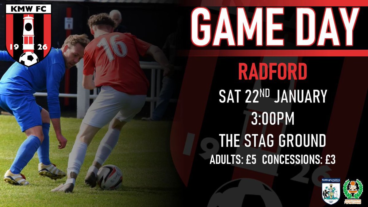 KimberleyMWFC's tweet photo. It’s Matchday!

📆 Saturday 22nd January       
⚽️ @RadfordFC64 
🏆 United Counties League Division One
🕖 3pm KO 
📍 The Stag Ground, Kimberley 
🎟 £5 Adults, £3 concessions
🍺 Open from 1pm

Match Sponsor- @FostairLtd https://t.co/C2oHIhWLWa