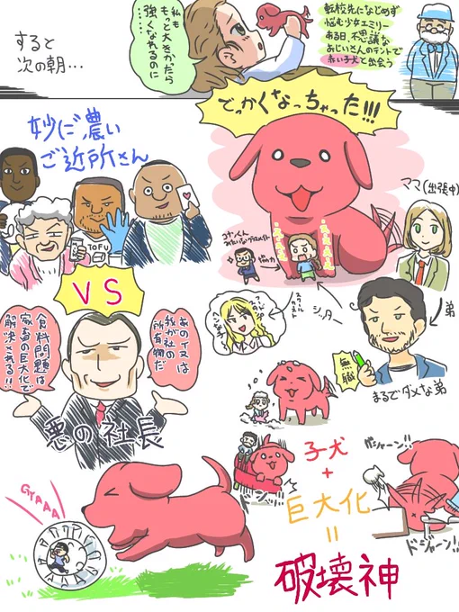 「でっかくなっちゃった赤い子犬 僕はクリフォード」
を見たという絵です

赤くてでっかいいぬを見たい人にお勧めです
でっかいいぬを見ろ 