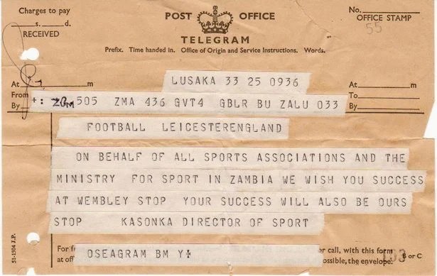 marvin_2019's tweet photo. @LCFC Leicester Telegram to FA of Zambia President Musa Kasonka https://t.co/sRMlvjXc2I