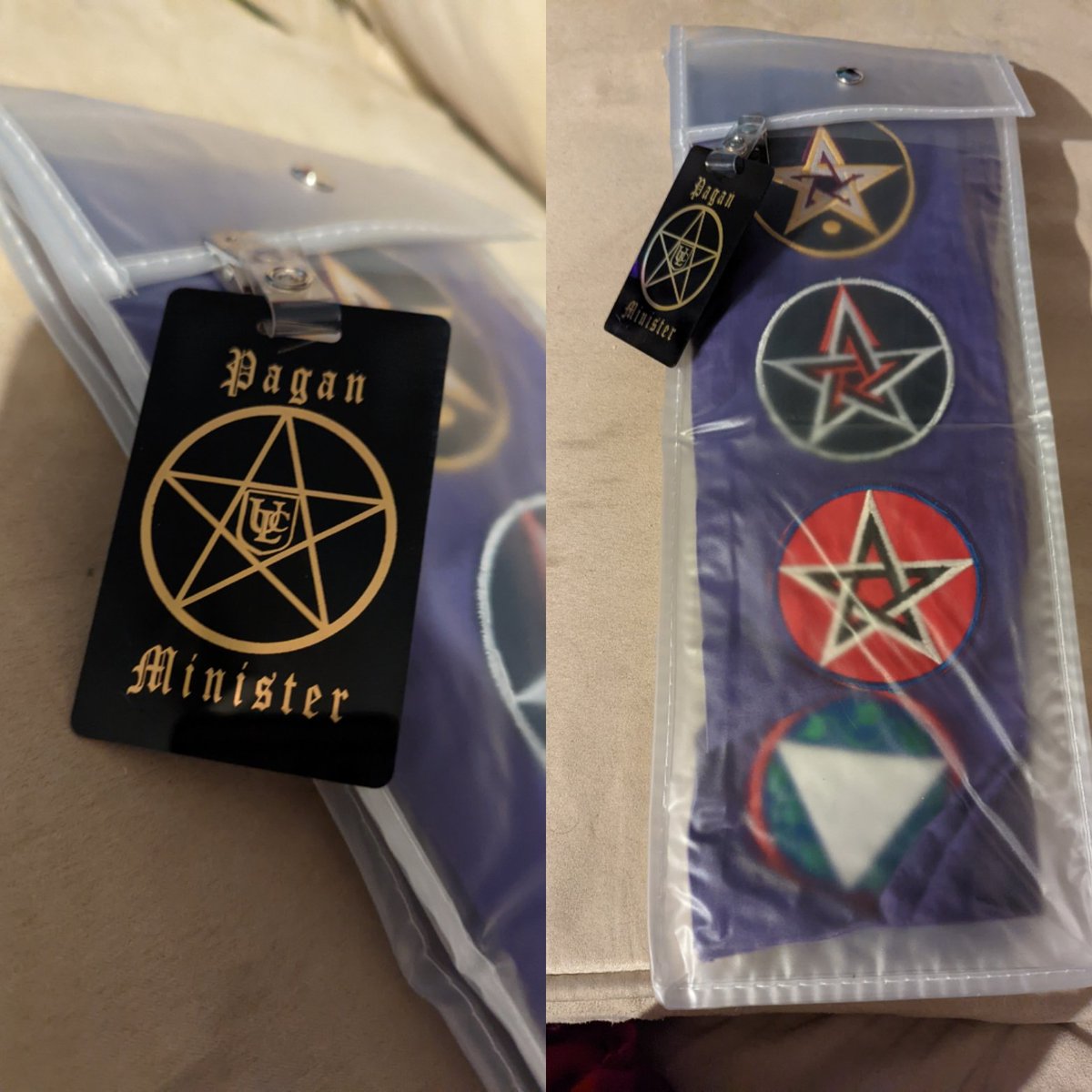 PaganIdaline's tweet photo. My stole storage bag and badge from the @ULC_We_Are_One came in! Everything fits perfectly! Thank you. Blessed be.
#correlliantradition https://t.co/0eYwjFiHug