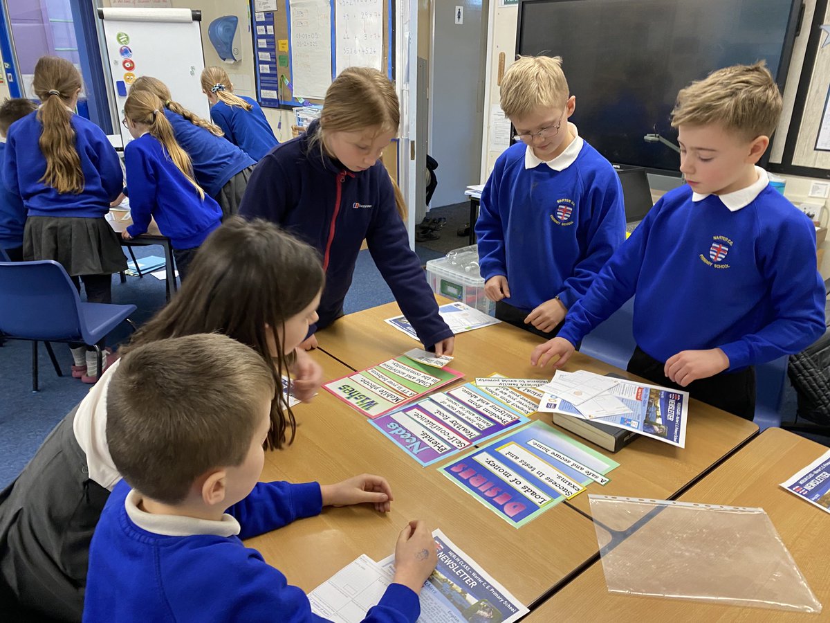WarterPrimary's tweet photo. Excellent discussions taking place in Merlins to organise statements into Needs, Wishes and Desires. #WarterPSHE #Inspiring #CooperativeLearning #TeamWork https://t.co/ACUp9ZRi7U