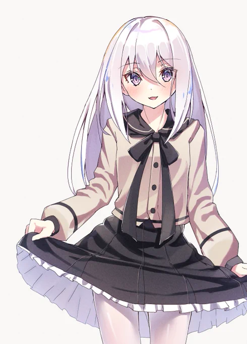 白髪×制服白タイツ 