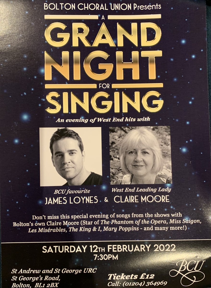 GillianBuxton2's tweet photo. To all my family and friends in the Bolton area, if you like the big West End shows (or you know someone else who does), get yourself to this concert on 12th February! It promises to be very entertaining and you’ll be supporting me and my choir. 🎼🎵🎶 https://t.co/xrKbOqSB1x