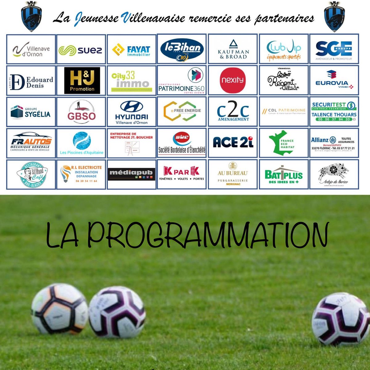 🔵⚫️Retrouvez la programmation de ce week end sur le site et nos réseaux Facebook et Instagram 

➡️ jeunessevillenavaise.com/programme-22-e…

Tous en Bleu et Noir pour nos Panthères 💙🖤

#teamJV 
#jeu #valeur

<a href="/LigueFootballNA/">Ligue de Football Nouvelle-Aquitaine ⭐️⭐️</a> 
<a href="/foot_gironde/">Foot-Gironde</a> 
<a href="/villenavedornon/">Villenave d'Ornon</a>