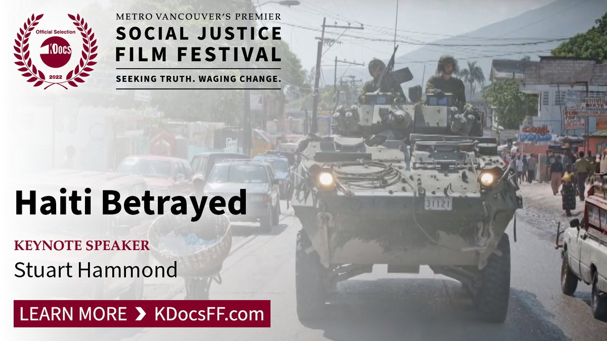 KDocsFF's tweet photo. ==> https://t.co/EcmmBjljVd <==
Don't miss Elaine Brière's #HaitiBetrayed @ #KDocsFF2022. Keynote: Stuart Hammond, UofOtt.
"[This film recounting] Canada’s role in the 2004 coup d’état portrays yet another chapter of sordid betrayal."--Noam Chomsky. #Haiti #CanadianForeignPolicy https://t.co/ijSRGyHUMk