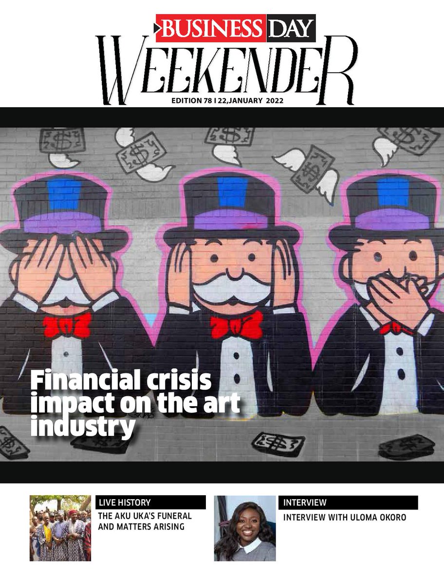 BusinessDayNg's tweet photo. Read our weekender big story: Financial crisis impact on the art industry. What do you think happens to art when the economy drops? 

Other stories include sports, interviews, entertainment, culinary (food recipe).

Download here https://t.co/xvpeIkMsbk

#businessdayweekender https://t.co/PRQ2RRVJM9