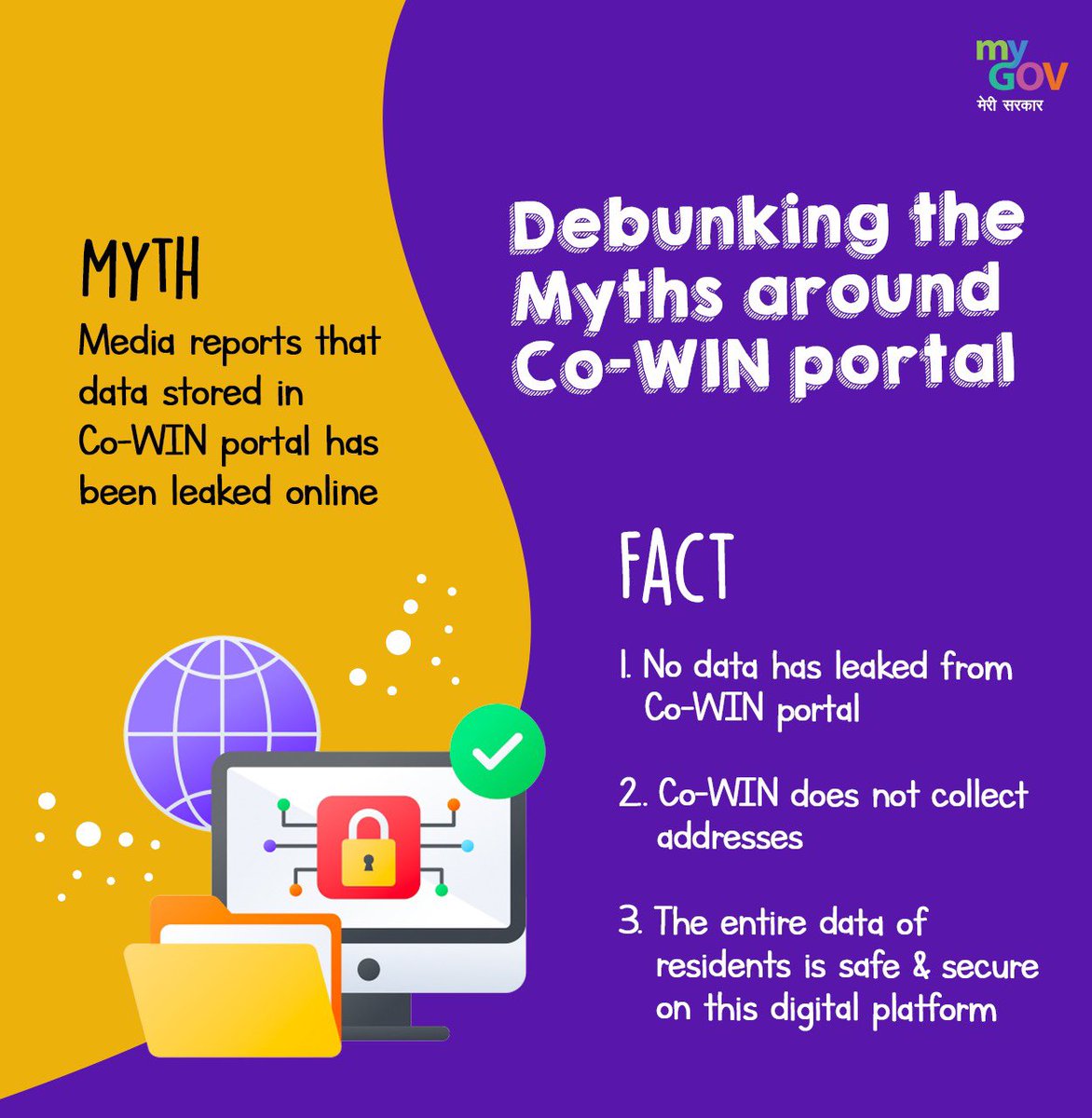 mygovindia's tweet photo. Don't fall prey to RUMOURS related to data leaked from Co-WIN portal!

Stay Alert. Stay Informed. Stay Safe. 

For more information, visit: https://t.co/CKhgW33Jll #MyGovFactCheck #IndiaFightsCorona https://t.co/jiHSvpBKQM