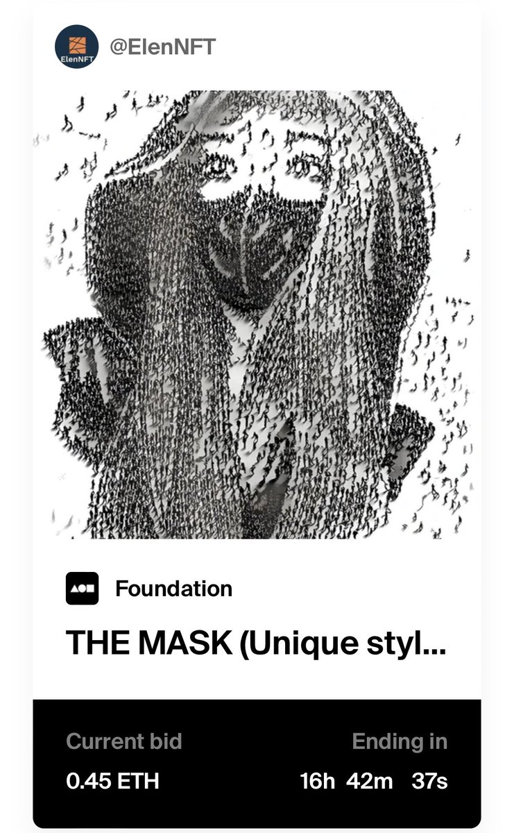 elen_nft1's tweet image. Good morning #NFTcommunity. 
My birthday is still going on, what amazing day! 🎉🥳🥰
Immediately on of my 3 #nft works on @withFND the auction is live. 

Thank you for the gift, my dear @Cryptinish 🥳🥰🙏😍🎉🎁 
Thank you all for your congratulations 🥳

foundation.app/@ElenNFT