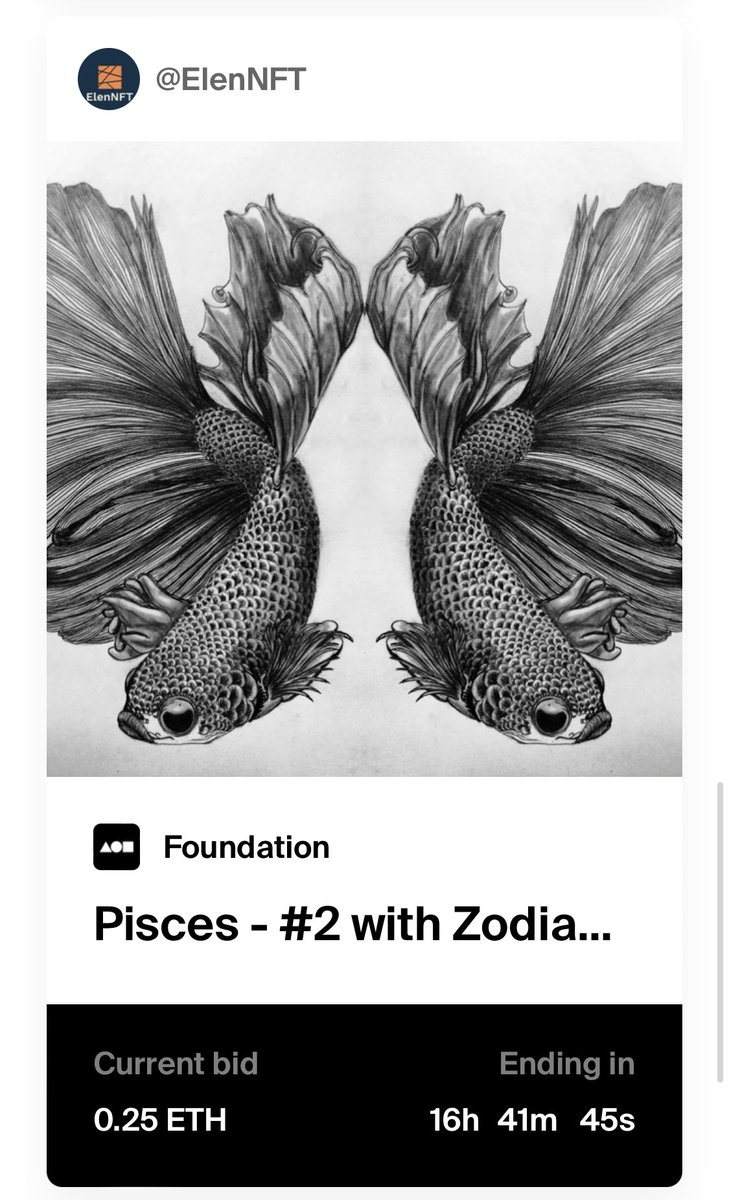 elen_nft1's tweet image. Good morning #NFTcommunity. 
My birthday is still going on, what amazing day! 🎉🥳🥰
Immediately on of my 3 #nft works on @withFND the auction is live. 

Thank you for the gift, my dear @Cryptinish 🥳🥰🙏😍🎉🎁 
Thank you all for your congratulations 🥳

foundation.app/@ElenNFT