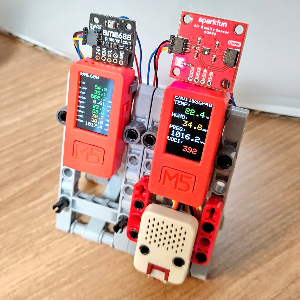mktechlab_net's tweet photo. 次は、Sensirion の SGP40 を試している(右側)。
ENV II から読み出した温湿度の値を SGP40 の VOC Index 取得関数に渡して、温湿度補正された VOC Index を取得。範囲は1-500で、過去24時間平均に対しての相対値とのこと。
#M5Stack #室内空気質 #IAQ #SGP40 https://t.co/AaOMlirwMe