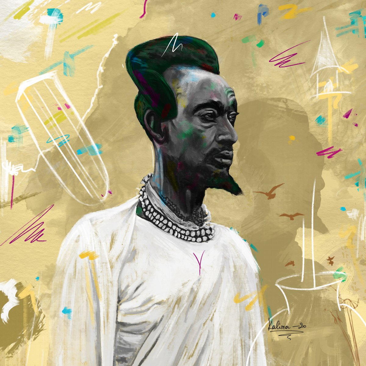 komezart's tweet photo. This painting is an ode to famed #Rwandan Chief Rwubusisi, whose legacy is great loyalty and leadership. It is part of the Old Soul collection by Arts Kalima. Explore more of the fascinating collection on the #KomezArt site. History #My250 #Culture #AfricanArt #Art https://t.co/FGHH6CmKbT