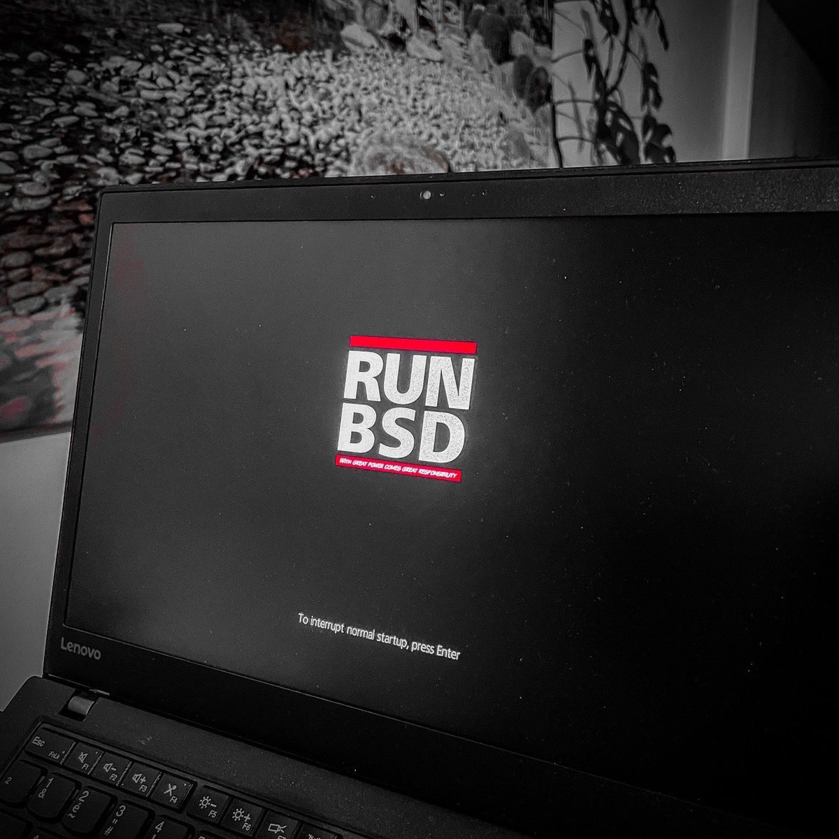 jcarnat's tweet image. Another year, another BIOS update, another custom bios logo. But still #RunBSD