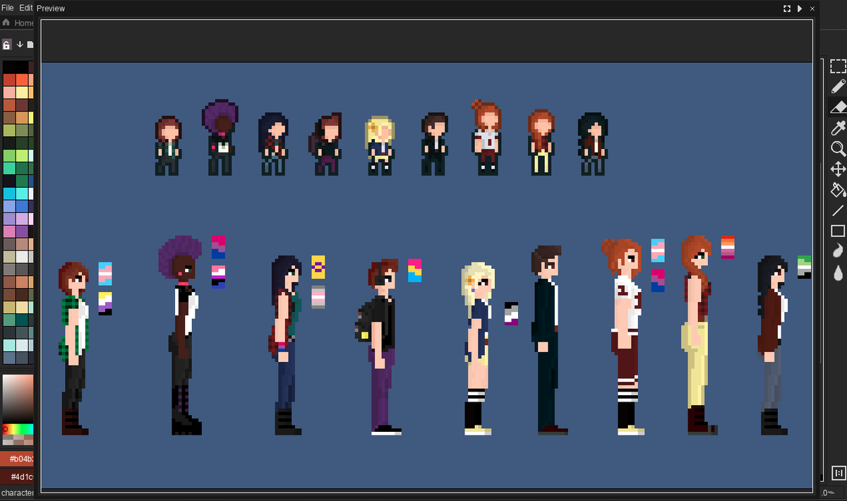 goblingrowl's tweet photo. That settles it, I'm going with this character art style now. It's so much more fun to draw, too.
#Aseprite #Pixelart #pixelartist #celesteinspiredartstyle #celeste #gamedev #indiedev #queergamedev #transgamedev https://t.co/OR8LeDrMDc
