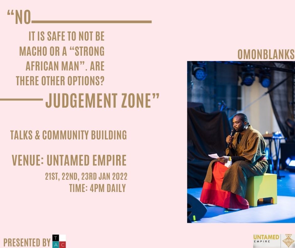Omonblanks's tweet photo. You are invited. 4pm

Topic: NO JUDGEMENT ZONE: it is safe to not be macho or an “African man” there are other options 
Guests:  #Mollykeogh X @wanlov X #DanielQuist X @PureAkan X @Omonblanks

Time: 4pm sharp

Venue: Untamed Empire  C14b Spintex road. Airport city phase 2,Accra https://t.co/nnGMG4trZY