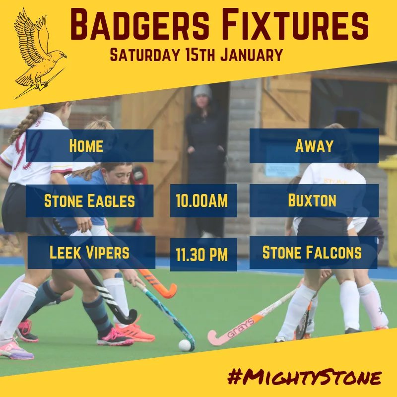 Stonehockeyclub's tweet photo. Here's the fixtures for the day. We see the Ladies 1's play their local derby against North Staffs. Go smash it! #StoneHockeyClub #MightyStone https://t.co/RROSTaMAR6